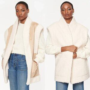 NWT Cami NYC Delma Reversible Faux Suede Sherpa  Oversized Vest in White Beige